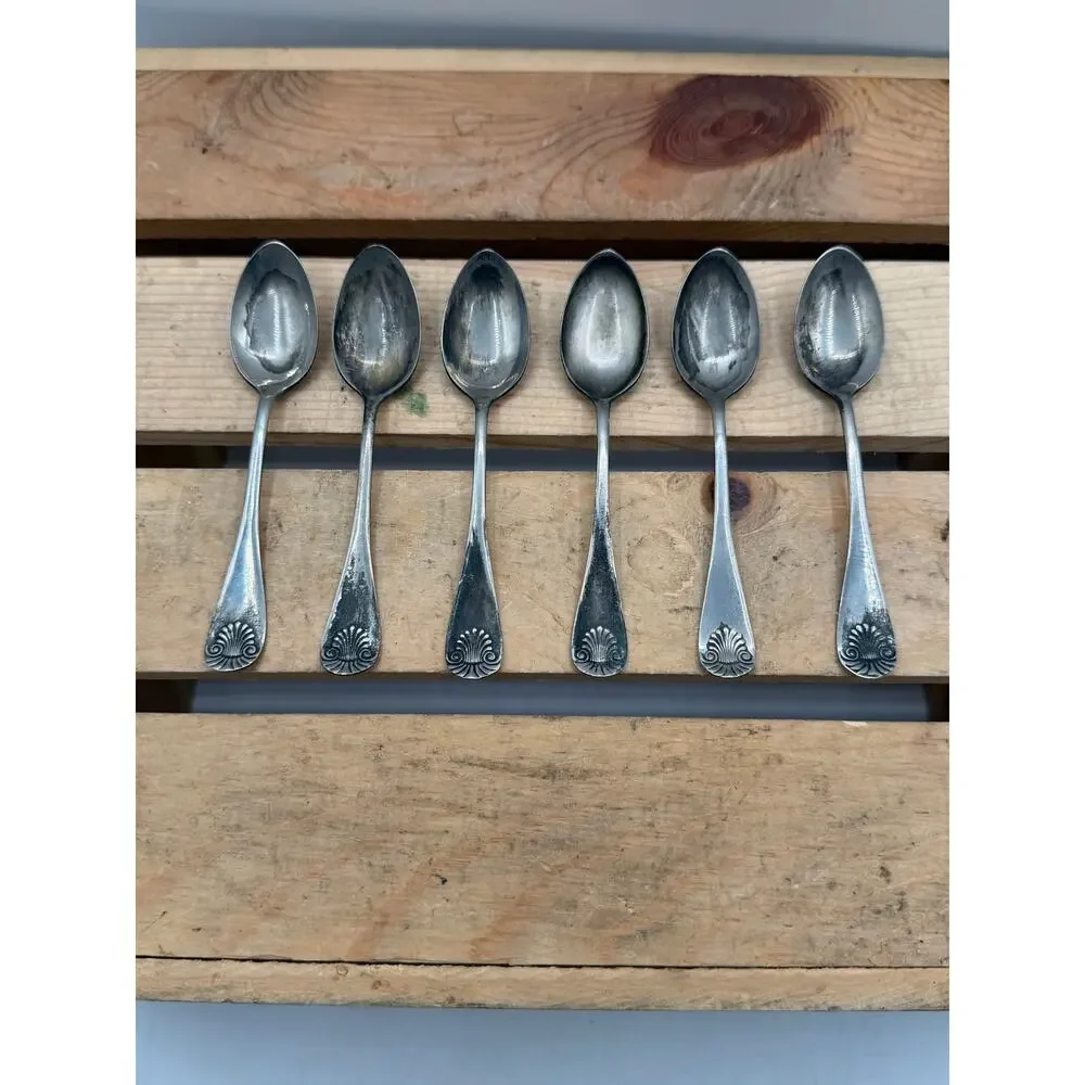 Vintage Crown Silver Shell Pattern Demitasse Spoons (Set of 6)